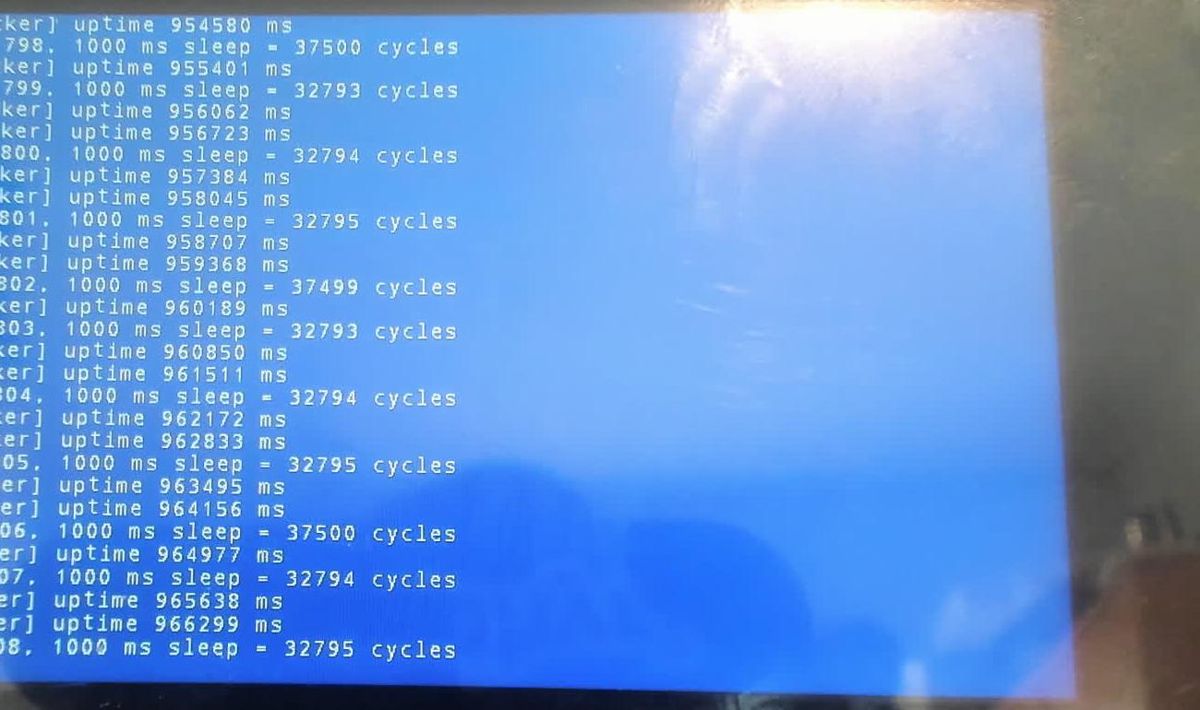 Readable console text showing uptime 966 seconds