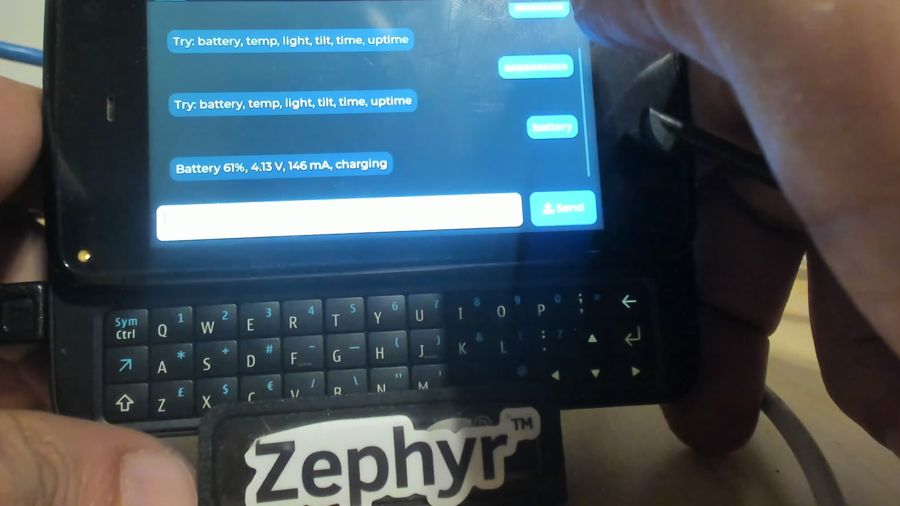 Messages app with the bot answering a battery question