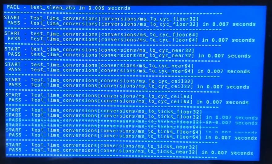 Close-up of the console showing FAIL - test_sleep_abs