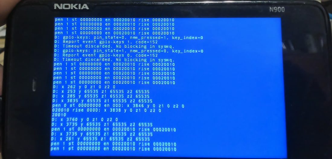 Console showing gpio-keys lock events and raw samples where only x is valid