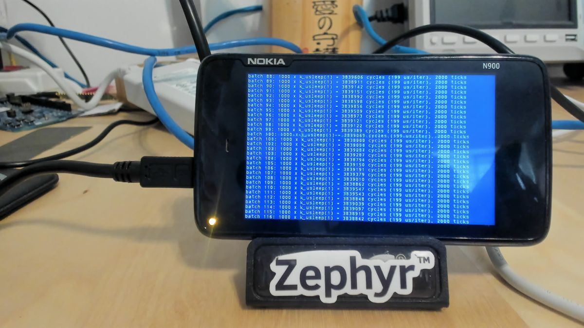 Console showing 1000 x k_usleep(1) = about 3839000 cycles, 199 us per iteration